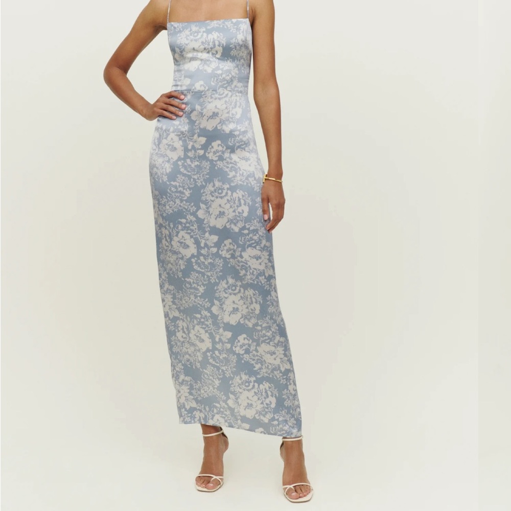 Reformation Frankie Silk Dress in Color Porcelain